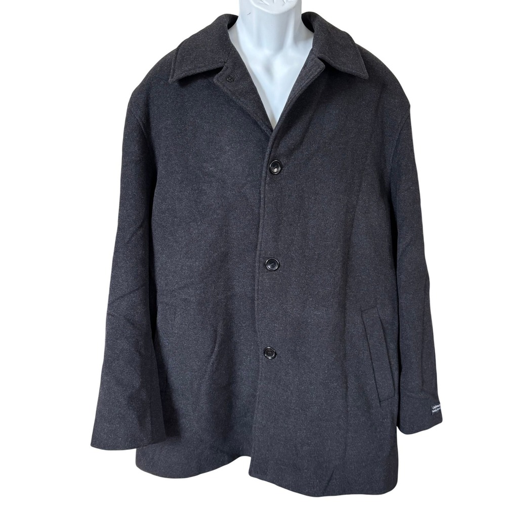 Kenneth Cole Wool Cashmere Pea Coat Men's Sz XXL Charcoal Gray‎ Lambskin Collar